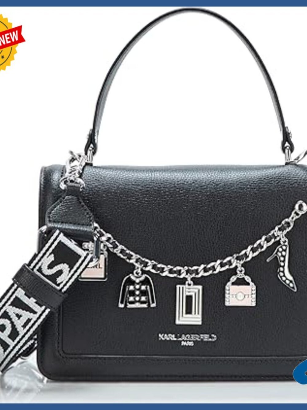Leather Satchel Crossbody Bag with Charms, Multiple Compartments